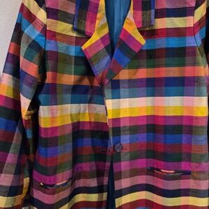 Mark Alan Raw Silk Lined Plaid Women's Blazer Size 12